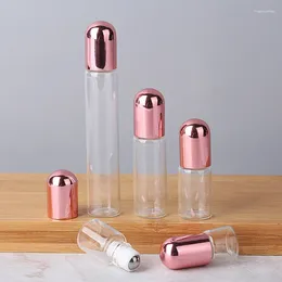 Opslagflessen 1 2 3 5 10 ml transparante glasrol op fles met roségouden dop etherische olieroller reisbevestigbare verpakkingen