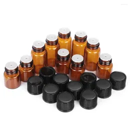 Bouteilles de stockage 1/2/3/5 ml Mini bouteille vide en verre plastique ambre huile essentielle avec réducteur d'orifice flacons rechargeables Cosmeti 100ps