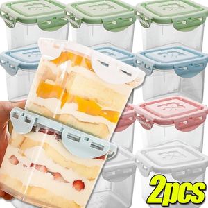 Bouteilles de rangement 1 / 2pcs Boîtes de desserts carrés transparents avec couvercle Boîte d'emballage de fruits de couvercle