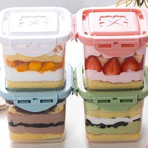Bouteilles de rangement 1 / 2pcs carrés Boîte transparente du dessert réutilisable avec gâteau de couvercle tiramisu contenant scellé cuisine aliments