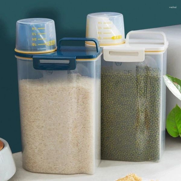 Bouteilles de stockage 1.5-3L récipient alimentaire réservoir en plastique avec tasse à mesurer pot scellé étanche à l'humidité accessoires de cuisine