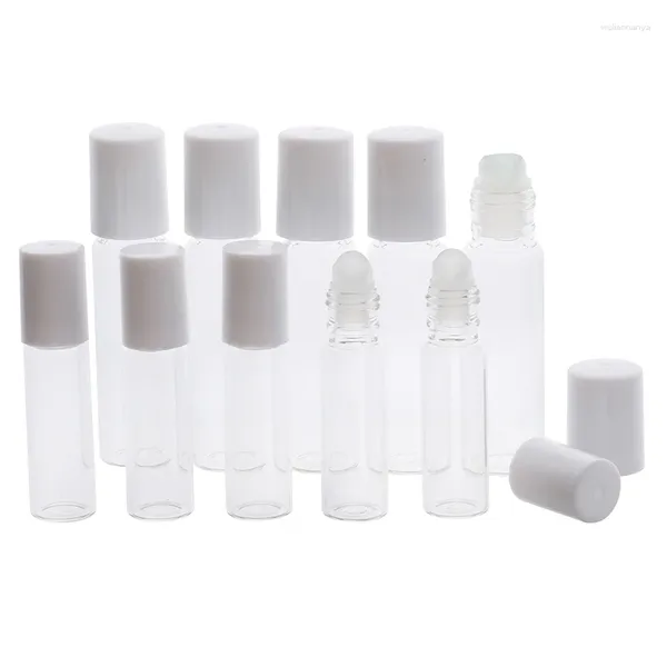 Bouteilles de rangement 1 / 5pcs 5 ml de bouteille de rouleau en verre vide maquillage de tube transparent Essence avec balle