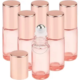 Bouteilles de rangement 1/6 oz rouleau en verre rose 50pack 5 ml 10 ml rouleau sur balle pour les huiles essentielles parfumes liquide cosmétique