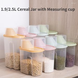 Bouteilles de stockage 1,9 / 2,5 L Distributeur de céréales en vrac en plastique vide avec tasse à mesurer Conteneur de nourriture pour riz Réservoir de céréales pour fruits secs