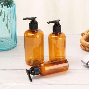 Bouteilles de stockage 1 pièce, marron/transparent, rechargeables en plastique, pour shampoing, Lotion, Gel douche, désinfectant pour les mains, conteneur à pompe, fournitures de bain à domicile