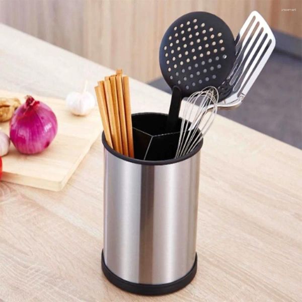 Botellas de almacenamiento 1 PCS Soporte de utensilios de cocina de acero inoxidable Rotación de 360 ​​° Cuchara de plata Organizador de cilindro de gran capacidad