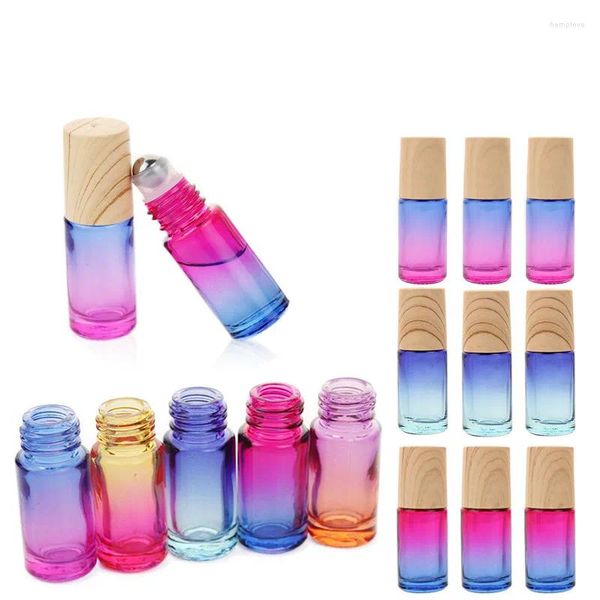 Botellas de almacenamiento 10/15/24 unids 5 ml Rollo de vidrio grueso en botella vacía de color degradado con bola de rodillo de metal para aceite esencial de perfume