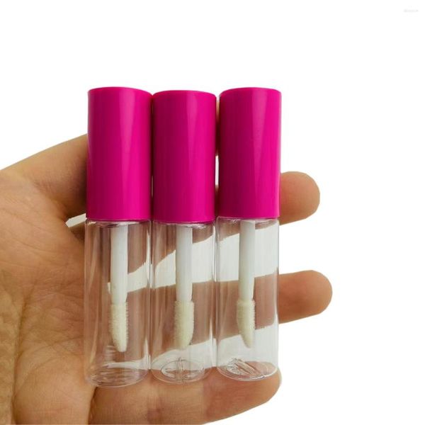 Botellas de almacenamiento 10/20/50/100PCS 5ml 8ml Tubos de brillo de labios vacíos Contenedor de brillo de labios Rosa Rojo Tapa negra Lápiz labial líquido de plástico Mini muestra