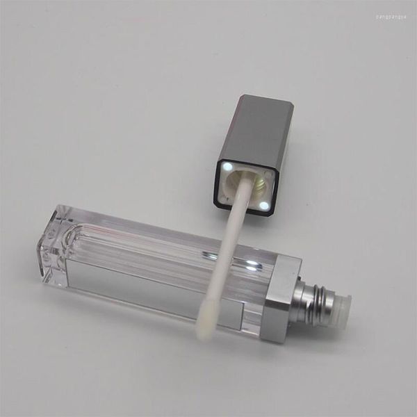 Botellas de almacenamiento 10/30/50pc 8ML maquillaje vacío negro/plata botella de brillo de labios tubo cuadrado de lápiz labial con luz LED espejo cosmético Labial