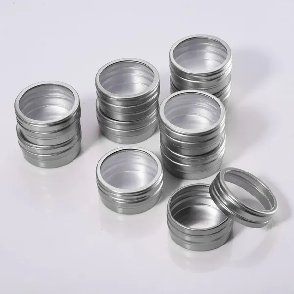 Bouteilles de rangement 10 contenants vides en aluminium avec un couvercle de fenêtre transparent Stockage de petits articles Organisateur pots ronds Pot à lèvres