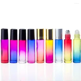 Bouteilles de rangement 10 ml de couleur Gradient Verre Huiles essentielles Roll-on avec des boules à rouleaux en acier inoxydable et des bouchons en plastique LX2773