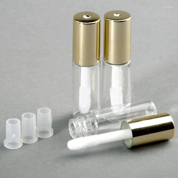 Botellas de almacenamiento 10 piezas 1,2 ML vacío transparente PE brillo de labios tubos tubo de plástico lápiz labial Mini muestra contenedor cosmético con tapa dorada