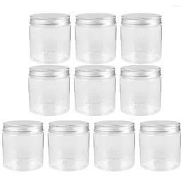 Bouteilles de stockage 10 pièces 250 ml Mini couvercle en aluminium argenté transparent Mason Jar Set pots de confiture en plastique miel minuscule petit rond clair