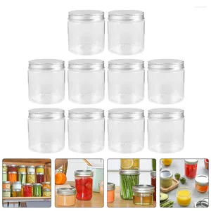 Bouteilles de stockage 10 pcs 250 ml mini couvercle en aluminium argenté transparent Mason Jar Set petits fruits confiture pot de miel pots à couvercle en plastique scellage