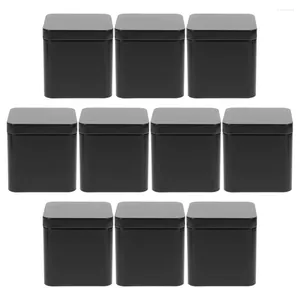 Botellas de almacenamiento 10 PCS Tarro de galletas Hojalata Pequeño cuadrado Portátil Lata de metal Set 10pcs (Negro) Hojas de té Latas de dulces de boda Sueltas con tapas