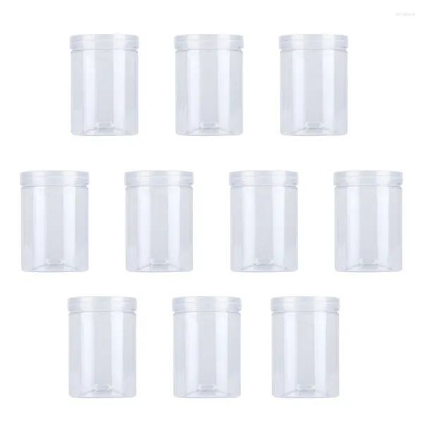 Botellas de almacenamiento 10 piezas Tarro de nueces Galleta transparente Frascos de plástico para alimentos Contenedores Tapas Galleta Té Caramelo transparente