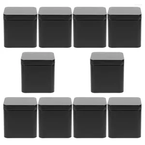 Bouteilles de stockage 10 pièces fer blanc petit carré Portable boîte en métal ensemble 10 pièces (noir) conteneur pot bonbons support en fer
