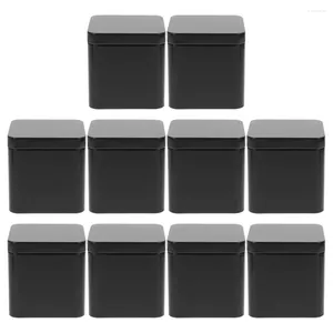 Opslagflessen 10 PCS Kleinplate Klein vierkant draagbaar metaal kan 10 stcs (zwart) koekjespot instellen met deksels snoepijzer