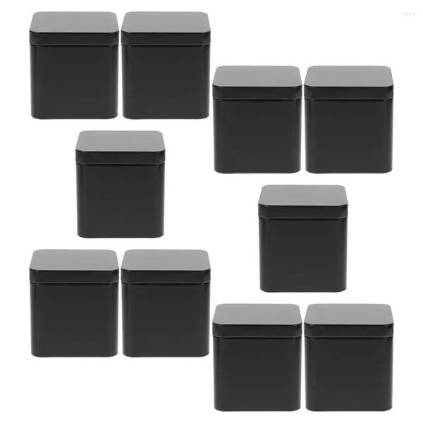 Bouteilles de stockage 10 pcs fer blanc petit carré portable métal peut ensemble 10 pcs (noir) Morphie bonbons boîte-cadeau boîtes boîtes avec couvercles fer thé