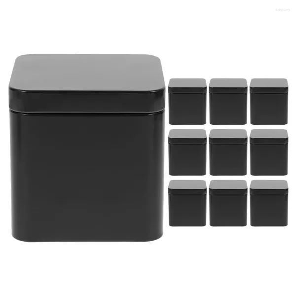 Bouteilles de stockage 10 pièces fer blanc petit carré Portable boîte en métal ensemble 10 pièces (noir) boîtes feuilles de thé réservoir minuscule pot fer bonbons cadeau
