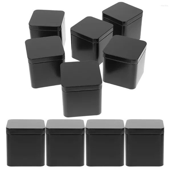 Botellas de almacenamiento 10 PCS Hojalata Pequeño Cuadrado Portátil Metal Lata Set 10pcs (Negro) Caja Latas de caramelo Contenedores Tarro de té suelto Hierro