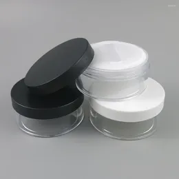 Bouteilles de rangement 10 x 50g plastique transparent réutilisable en poudre lâche vide en poudre de maquillage de contenant de maquillage de récipient avec capuchon noir / blanc