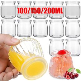 Opslagflessen 100/150/200 ml Clear Glass Food Fles met deksel Pudding Yoghurt Container Melk Jam Jelly Mousse Honey Spice Jars Mini Cup