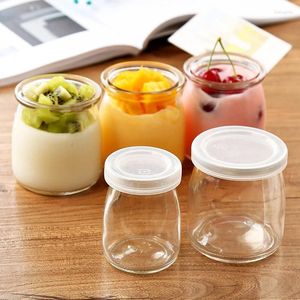 Opslagflessen 100/200 ml warmtebestendige transparante glazen fles huishouden drinkmelkbeker met deksel mok jelly mousse pudding yoghurt jar