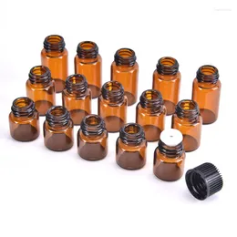 Opslagflessen 100 pc's Essentiële olie Amber Glass Mlabel met Opening 1-3 ml Monster DRAM FLES Dunne kleine parfumtest
