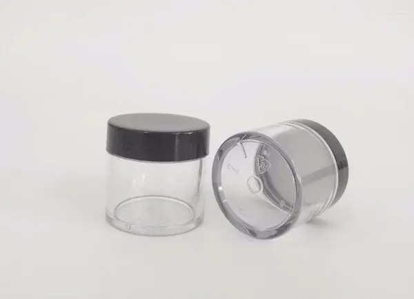 Botellas de almacenamiento 100 PC / Lote Vacío 30 g Round Plastic Jar / Nail Powder Pot contenedor de brillo 30 ml con tapa negra