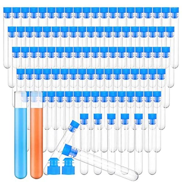 Bouteilles de stockage 100 pièces Tubes à essai accessoires en plastique avec couvercles 16 X Mm clair
