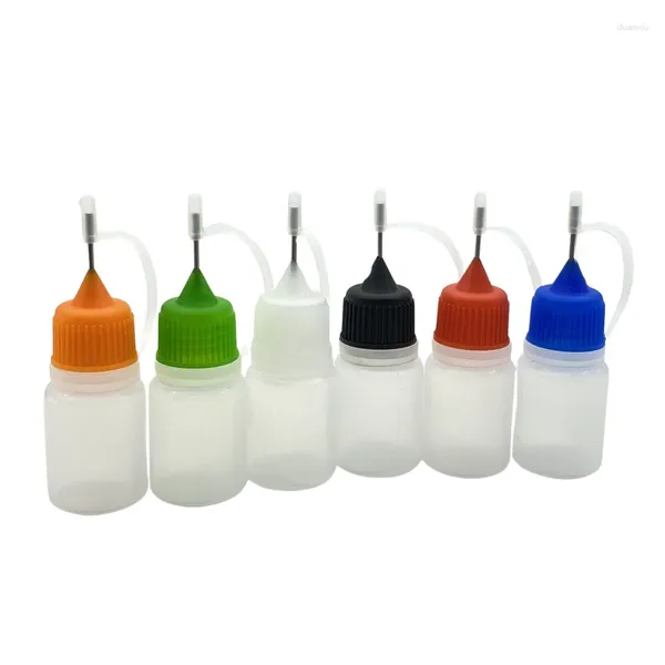Botellas de almacenamiento 100 Set Vial de plástico PE 5 ml Gotero vacío con tornillo Tapa de aguja de metal Tarro líquido