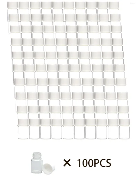 Bouteilles de stockage 100 x 2 ml Mini bouteille d'huile essentielle en verre transparent 2cc échantillons transparents flacon blanc bouchon noir petits conteneurs cosmétiques