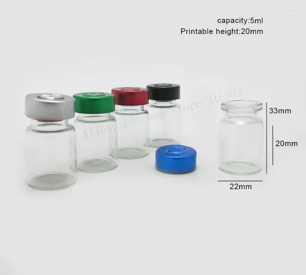 Bouteilles de rangement 100 x 5 ml clairs vides petit mini mini butyle silicone botté de verre bot de verre avec couvercles métalliques