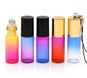 Opslagflessen 1000 stcs/perceel 5 ml gradiënt kleur dikke glasrol op etherische olie lege 5cc parfum roller bal om te reizen