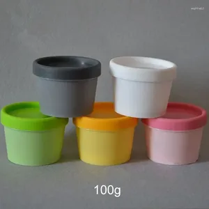 Opslagflessen 100g Plastic Gezichtsmasker Crème Hervulbare Pot Groen Geel Roze Cosmetische Gezichtslotion Verpakking Kom Doos