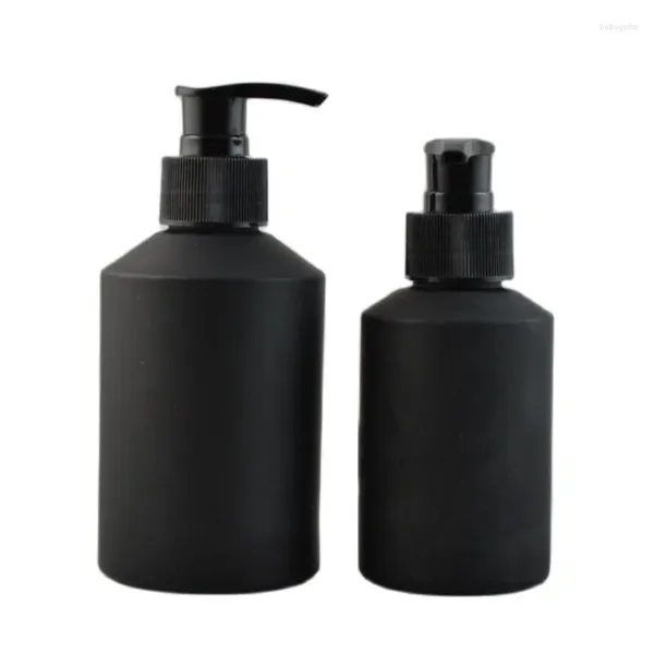 Bouteilles de rangement 100 ml 125 ml 200 ml 8pcs / lot en verre noir Cosmetic Pump Pump Bottle bricolage vide avec outil de beauté pressé