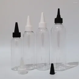 Bouteilles de stockage 100 ml 150 ml 200 ml 250 ml vide en plastique transparent avec bouchons à bouche pointue conteneurs taille de voyage pour gel douche shampooing liquide