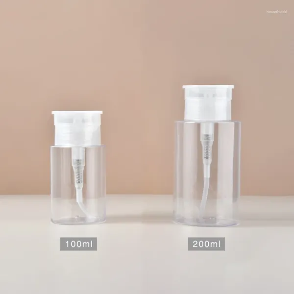 Bouteilles de rangement 100 ml 200 ml de voyage portable rechargeable bouteille en plastique vide en plastique de vernis à ongles dissolvant de pompe à presse liquide