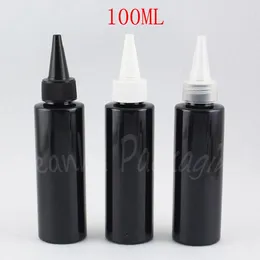 Bouteilles de rangement 100 ml Bouteille en plastique à épaule plate noire avec bouche pointue Boule de maquillage de maquillage de maquillage / emballage d'eau