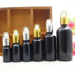 Bouteilles de stockage 100 ml bouteille en verre noir huile essentielle liquide sérum complexe récupération compte-gouttes gel soins de la peau emballage cosmétique