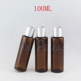 Bouteilles de rangement Bouteille en plastique marron 100 ml avec capuchon argenté SHAMPOOW / LOTION EMBACKAGE CONTENEUR COSMÉTIQUE VIDE (50 pc / lot)