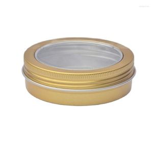 Opslagflessen 100 ml helder venster deksel aluminium potten lege gouden snoepverpakking bijvulbare containers mat zwart kruiden potdisplaybox