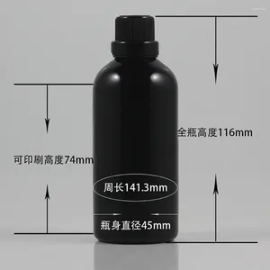 Bouteilles de rangement 100 ml de bouteille en verre noir Vente d'huile essentielle rond