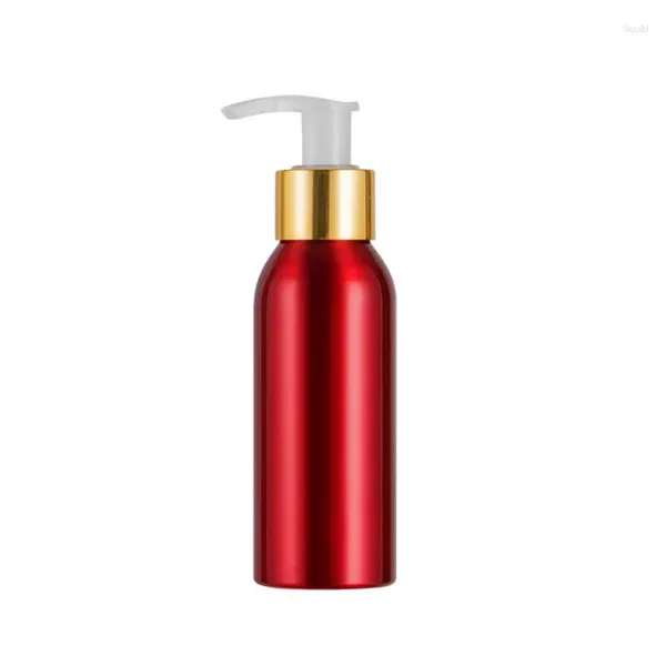 Bouteilles de rangement 100 ml bouteille en aluminium rouge gauche et commutateur à droite Emballage de pompe émulsion vide Gel nettoyant pour le visage 10pcs / lot