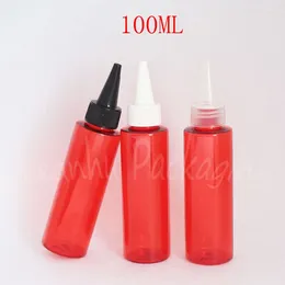 Bouteilles de rangement 100 ml bouteille en plastique rouge Bouchée pointue bouche 100cc Jconque / Emballage d'eau cosmétique Récipient vide
