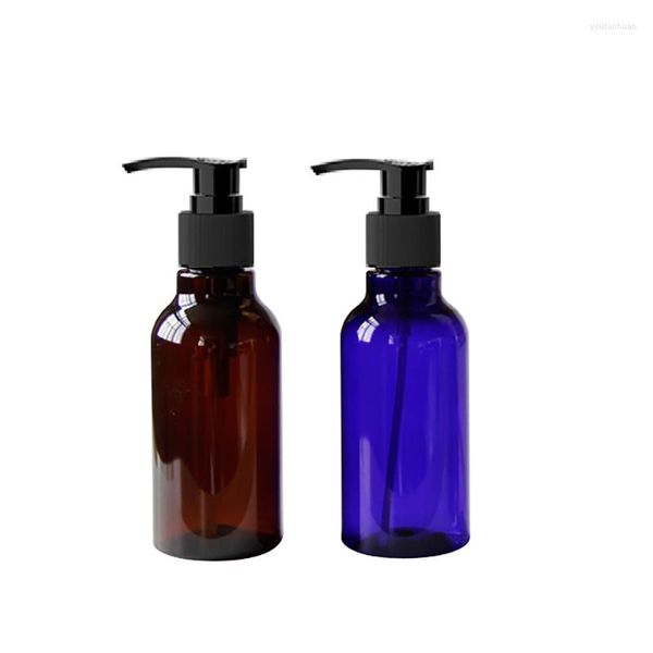 Bouteilles de stockage 100 ml Shampooing Lotion Pompe Brun Cosmétique PET Bouteille D'emballage Avec Distributeur De Liquide Savon Ambre Gel Douche