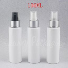 Botellas de almacenamiento 100 ml Botella de plástico de hombro plano blanco 100cc Contenedor cosmético vacío Agua / tóner Sub-bottling (50 pc / lote)