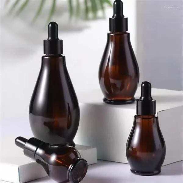 Botellas de almacenamiento 100 Uds 10ml 20ml 30ml 50ml 100ml botella cuentagotas de vidrio ámbar con pipetas contenedores de Perfume de gota vacía