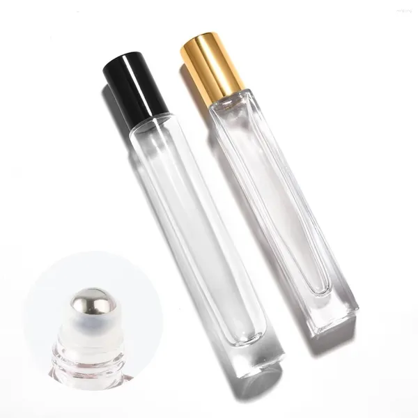 Botellas de almacenamiento 100 unids 10 ml Rodillo de aceite esencial de vidrio con bolas de metal Perfumes Bálsamos labiales Rollo en botella SN1099